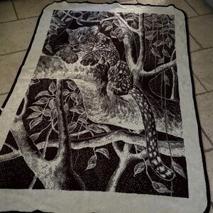 Vintage San Marcos Leopard on Tree Blanket Gently Loved 87”x54” Reversible